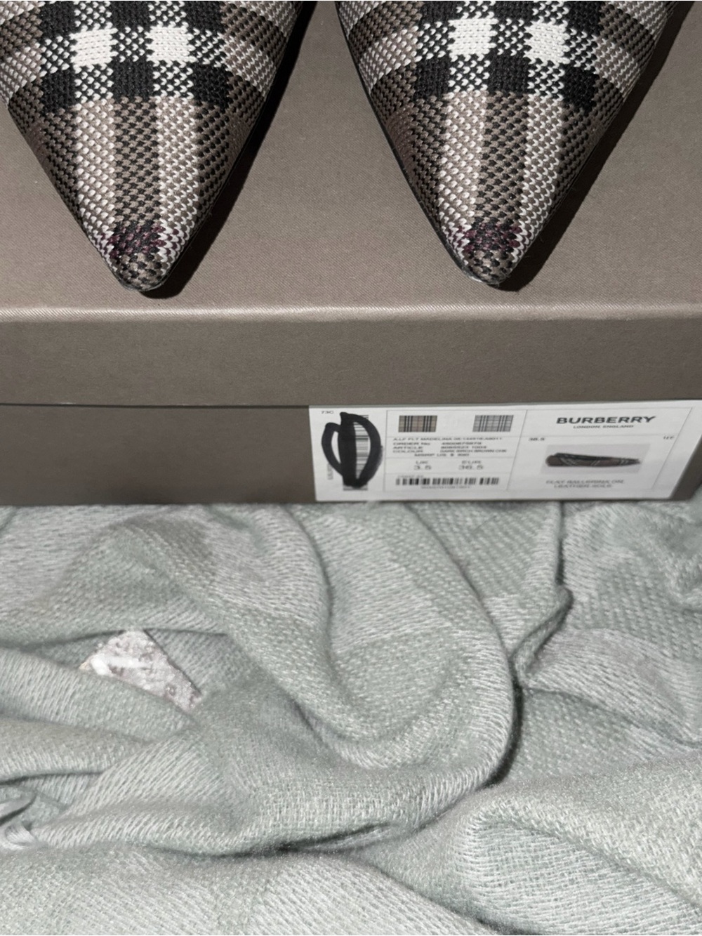 Burberry Plaid Pointed-Toe Flats in Taupe, Black and White - Picture 5 of 8